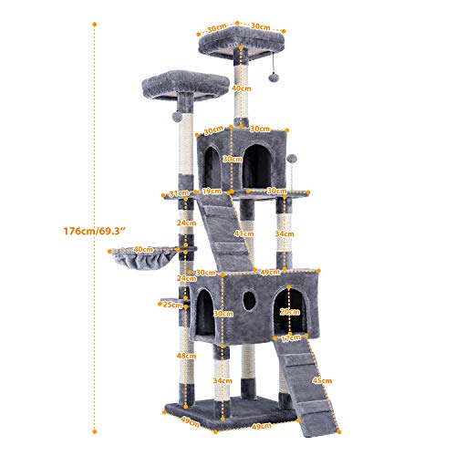 Katzenkletterbaum Haustier-Katzenbaum, mehrstöckiges Katzenhaus, großer Bass, Haltegriff und Hängematte, Katzenklettergerüst, Katzenhausmöbel zum Spielen und Ausruhen für Kätzchen und große Katzen von BDDCYWY