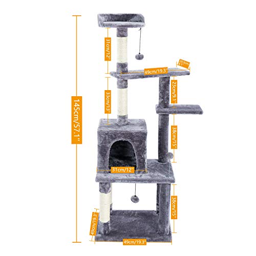 Katzenkletterbaum Haustier-Katzenbaum, mehrstöckiges Katzenhaus, großer Bass, Haltegriff und Hängematte, Katzenklettergerüst, Katzenhausmöbel zum Spielen und Ausruhen für Kätzchen und große Katzen von BDDCYWY