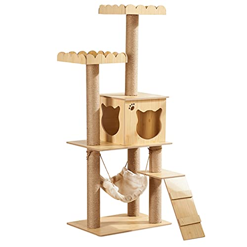 Katzenklettergerüst, 134,6 cm Indoor-Katzenturm, mehrstöckige komfortable Katzenwohnung mit Hängematte und kleiner Treppe von BDDCYWY