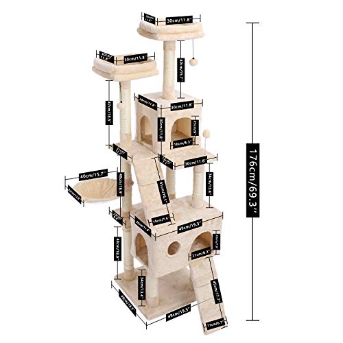 Kratzbaum Haustier-Katzenbaum, mehrstöckiges Katzenhaus, großer Bass, Haltegriff und Hängematte, Katzen-Klettergerüst, Katzenhaus-Möbel, geeignet zum Spielen und Ausruhen für Kätzchen und große von BDDCYWY