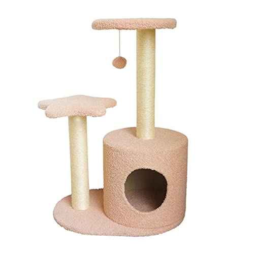 Kratzbaum-Turm, Katzen-Klettergerüst, Katzenstreu und Kratzbaum integriert, multifunktionales, mehrschichtiges Katzen-Klettergerüst (Farbe: Rosa) von BDDCYWY