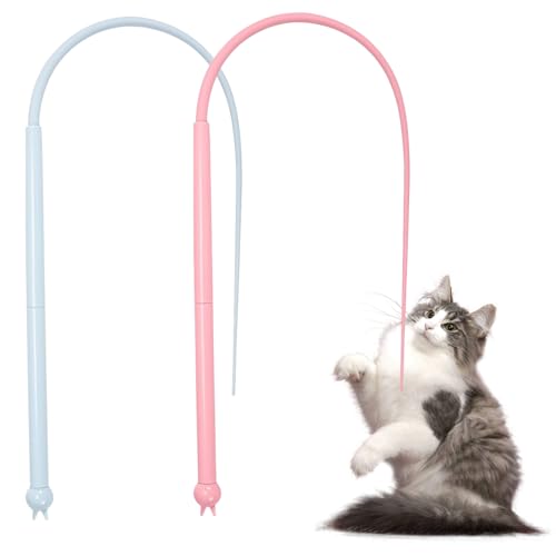 BDHYYM 2 Stück Katzenangel Lang Interaktives Katzenspielzeug, Mausschwanzförmiges Teaser Katzen Spielzeug Kitten Zauberstab Cat Toys für Katze Spiele Indoor von BDHYYM