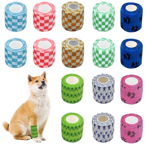 BDSHUNBF 16 Rollen Selbstklebender Verband Vet Wrap Pet Selbsthaftende Bandage Erste Hilfe Elastische Binde Kohäsive Bandage Fixierbinde Cohesive Bandage Haftbandage für hund Handgelenk Knöchel Finge von BDSHUNBF