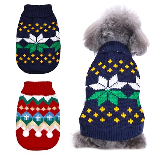 BDSHUNBF 2PCS Weihnachten Hundepullover, Winter Warmer Hundepullover Kleine Hunde, Pullover Pet-Kostüm für Hundewelpen Party Puppy Geschenk für Hund von BDSHUNBF