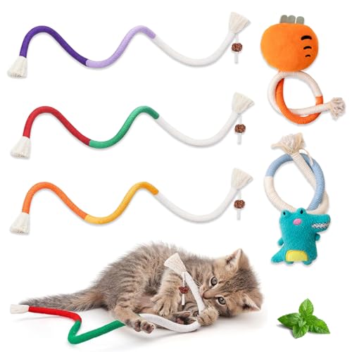 BDSHUNBF 5 Stück Katzenminze Sticks Katze Seil Spielzeug, Katze kauen Seil mit Silvervine Obst, Katze Baumwollseil Zähne Reinigung, Katzenminze Spielzeug Beißseil 70 cm Katzenspielzeug Beißseil von BDSHUNBF