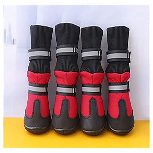 Hundeschuhe 4 Teile/Satz wasserdichte rutschfeste Hund Schuhe für große Hunde Winter Schuh für Hund Schuhe Hund Pfote beschützer warme Hund Stiefel schwarz (Color : Red, Size : L) von BDXMKS