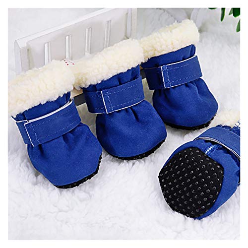 Hundeschuhe 4 stücke Haustier Hund Schuhe wasserdichte Winter Hundestiefel Socken Anti-Rutsch Welpen Katze Regen Schneebesenschuhe Footwear Für kleine Hunde Chihuahua (Color : Blue, Size : L) von BDXMKS