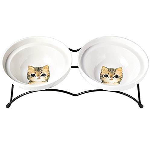 Katzennapf aus Keramik Doppel Schüsseln Hunde Katzen Feeder Pet Keramiknapf 2 in 1 Lebensmittel/Wasser Futterschalen mit Eisen-Halter Pet Supplies (Color : C) von BDXMKS