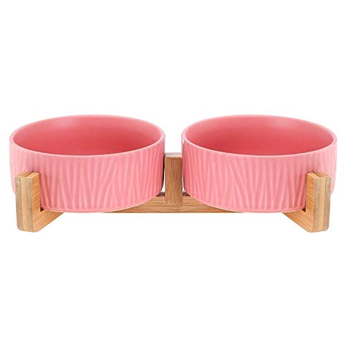 Katzennapf aus Keramik Keramik Erhöhte Raised Katzennapf mit Holz Stand-Nr Spill Pet Food Wasser Feeder Katzen kleine Hunde (Color : Pink 2, Size : S) von BDXMKS