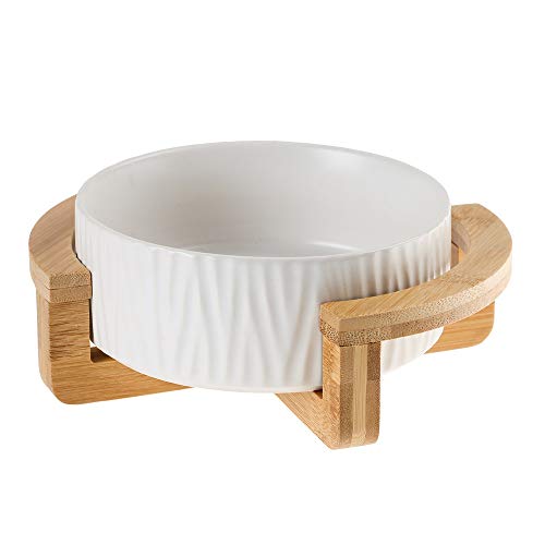 Katzennapf aus Keramik Keramik Erhöhte Raised Katzennapf mit Holz Stand-Nr Spill Pet Food Wasser Feeder Katzen kleine Hunde (Color : White, Size : S) von BDXMKS