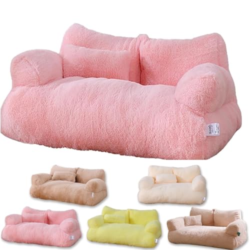 Calming Pet Sofa,Calming Dog Bed Fluffy Plush pet Sofa, Dog Bed for Small Medium Large Dogs, Memory Foam with Removable Washable Cover (Pink, M) von BEABAG