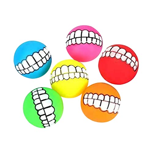 BEAHING Hunde Zähnekugeln Squeaker Sound Machen Kauen Spielzeug Haustier Interaktiver Ball 6pcs zufällige Farbe, Hundekugeln von BEAHING