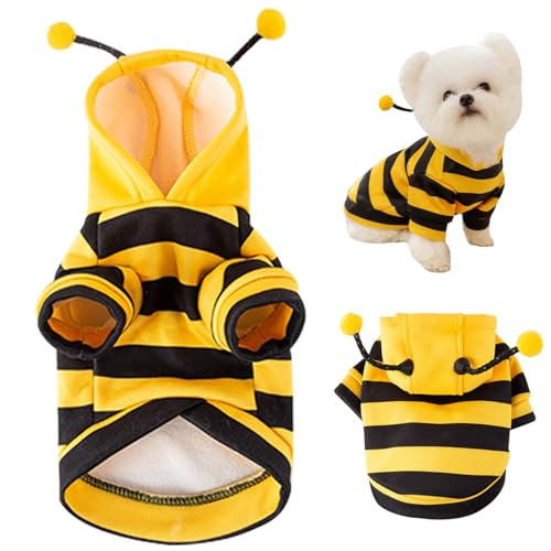 BEAHING Hundebienenkostüm -Outfit, niedliche Hundehugenschulies Outfits lustiger Hund mit Kapuzenmantel warme Winter -Cosplay -Kleidung für kleine mittelgroße Haustiere, XXL von BEAHING