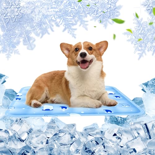 BEAHING Hundekühlmatte, Hundekühlkissen, 17,7 x 17,7 '' Eisgelkühlmatte Anti-Kratzer Atmungsfreie Katzenkühlmatte Faltbare Kühlmatte für Hunde Katzen Haustiere Sommer von BEAHING