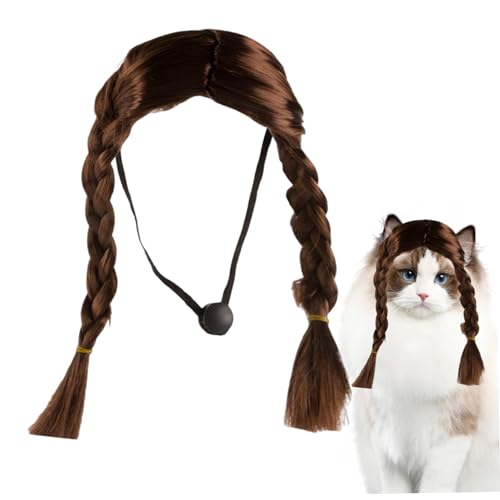 BEAHING Hundeperücke braune doppelte Langbahn geschnittene Perücke lustiges Hundehaarkostüm Accessoire für Halloween, Weihnachten, Cosplay -Partys, Festivals Katze Perücken von BEAHING