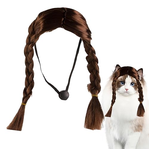 BEAHING Hundeperücke braune doppelte Lange Braid -Kappe Perücke Lustiges Hundehaarkostüm Accessoire für Halloween, Weihnachten, Cosplay -Partys, Festivals, Hundeperücke von BEAHING