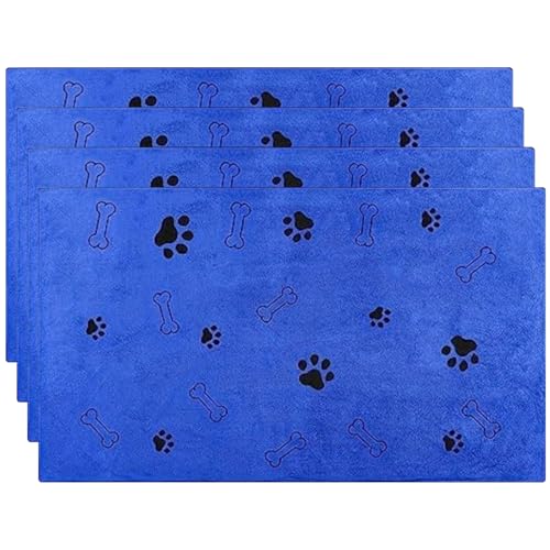 BEAHING Hundetuch Handtuch, 4pcs Hundetuch 24x40 Hundebadetuch Weich ＆ Super saugfähig Mikrofasel Handtuch süßes Knochen & Pfotendruck Hundetuch Schnell trocken von BEAHING