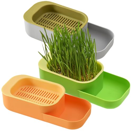 BEAHING Katzengras -Pflanzer 3PCS Food Grade Hydroponic Cat Grass Pflanzer mit Fütterungsschale 7,9 x 3,5 x 2 Innen Home Cattery Cat Grass Wachstumskit, No Samen Cat Grass Pflanzer von BEAHING