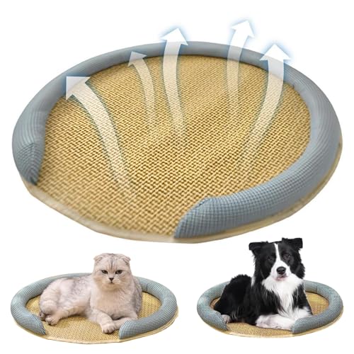 BEAHING Katzenkühlmatte Matte Rattan Haustier Kühlkissenbett 30 cm Matratze Atmungsaktives Kissen Schlafbett für Katzen Welpenkätzchen, Katzenkühlmatte von BEAHING