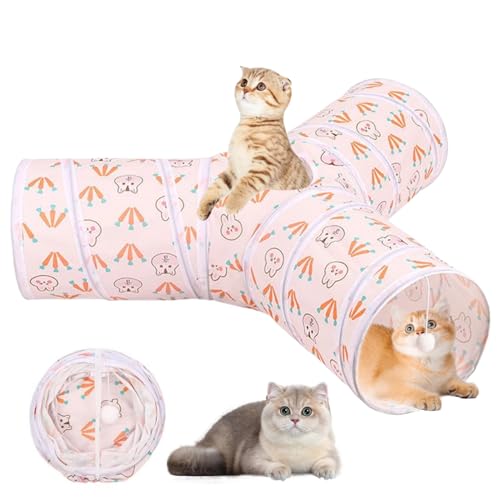 Cat Play Tunnel, Katzen-Tunnel Y-Shape Katzenspiel-Tunnel Faltbarer Katzenkrinkle Tunnel mit hängenden Ball Spielzeug Puzzle Katzentunneln für Innenkatzen Mehrere Öffnungen Spielen Tunnel für Katze, von BEAHING