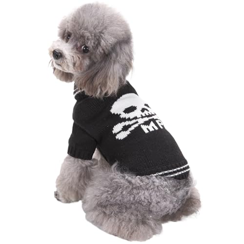 Halloween Hundekleidung, Welpenkleidung, atmungsaktiven elastischen Hundehundpullover, Schädelmuster Welpe mit gerippten hohen Ausschnitt und Manschette, Welpenpullover für kleine Hunde, XS von BEAHING
