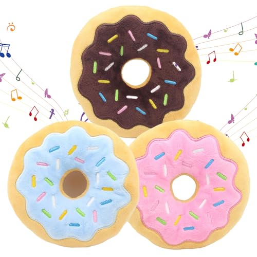 Hund Donut Spielzeug, 3pcs Donut Hundespielzeug, 6 -Zoll -Bissquietfer -Sound -Hund -Donut -Spielzeug mit exquisiten Stickereien, interaktives weiches Plüsch -Donut -Spielzeug für kleine mittelgroße von BEAHING