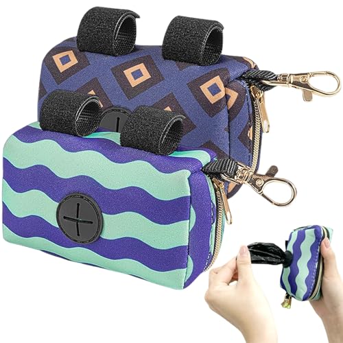 Hund Poop Bag Spender, 2pcs Hund Poop -Beutel Halter 4x1.7x2.4 Stoff Hund Poop -Beutel Spender mit Schnalle für Leine Anhang Haustierabfall -Taschen -Spender Reißverschluss Beutel für Hunde Walking von BEAHING