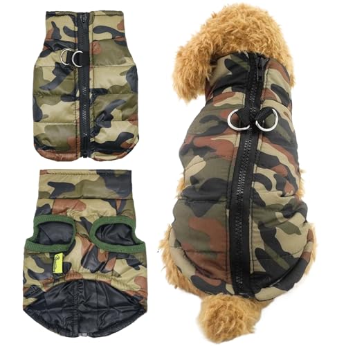 Hundeweste, Camo Hundesweste mit Leinenhaken warm warm und gemütlich Tarnhundweste mit Reißverschluss leicht an und stöbern wasserdichte kleine Hundemanteile für den Winter für 2,5-4 kg Hund aus von BEAHING