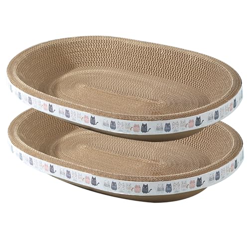 Katzenkratzer 2pcs 18,5x12,6 Zoll Oval Starke Ladung Wellblech Katzenbett Hoch dichte Dampproof -Mehrzweck -Katzenkratzen für Trainingsmöbel, Pappkatze Bett von BEAHING