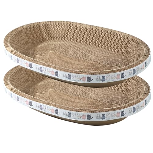 Katzenkratzer 2pcs 18,5x12,6 Zoll Oval Starke Ladung Wellblech Katzenbett hohe dichte Dampproof -Mehrzweck -Katzenkratzen für Trainingsmöbel, Katzenkratzer von BEAHING