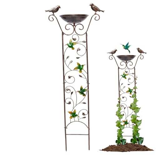 Vogelbad mit Garten Gitter 2-in-1 Metall Vogel Wasserfuttermittel abnehmbar freistehende Vogelwasserspender Retro Stehbar Vogelfuttermittel für Gartendosen im Freien Hummingbird Vogelfutterständer von BEAHING