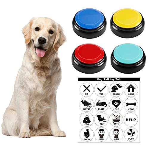 BEAN LIEVE Hunde Buttons zum sprechen, Hunde Buzzer mit aufnahmefunktion, hundespielzeu Intelligenz, Hundeknopf für die Kommunikation, 20-Sekunden-Sprachaufzeichnungstaste, Mehrfarbig, 4er-Set von BEAN LIEVE