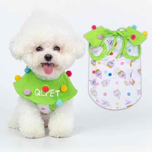 Atmungsaktive Hundekleidung für Bichon Frisé, Schnauzer, Teddy, Welpenweste und Schal-Set, Katzenschal (L/Brust 45cm/Rücken 35cm/Gewicht 3,5-4,5kg,Grün) von BEAUTYMONKEY.K