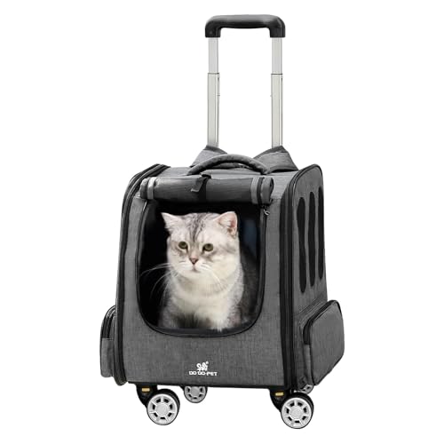 BEAUTYMONKEY.K Haustier Rucksack mit Rollen für Kleine Hunde und Katzen bis 4kg, Katzen Trolley,Grau von BEAUTYMONKEY.K