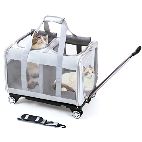 BEAUTYMONKEY.K Katzentransportbox für 2 Katzen mit Rollen, Katzentrolley für 2 Katzen, Transportbox Haustiere für 2 Tiere,Katzen Transporttasche für Zwei Katzen mit Rollen von BEAUTYMONKEY.K