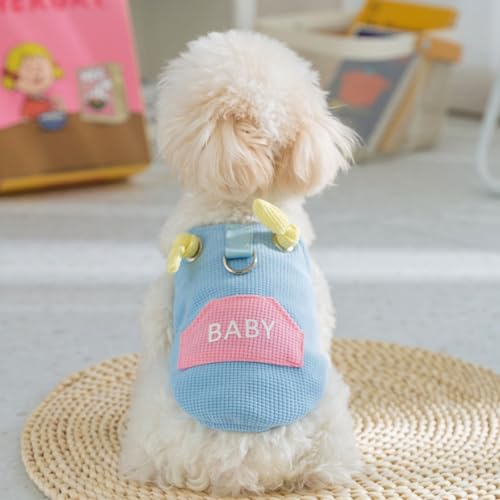 Hunde-Macaron-Taschen-Traktionsschlinge, geeignet für kleine und mittelgroße Hunde, lässige Teddy-Hundekleidung (L/Gewicht 4-5,5kg,Blau) von BEAUTYMONKEY.K