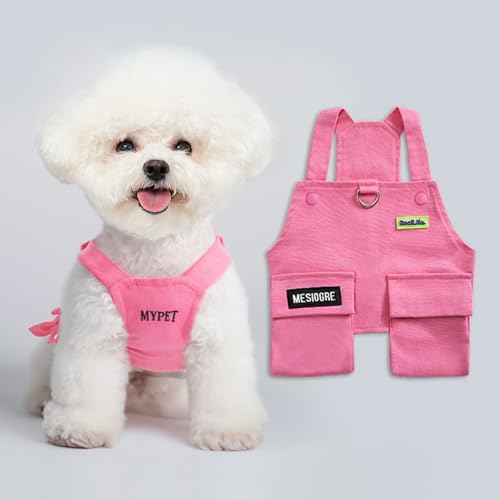 Hundekleidung geeignet für Bichon Frisé, Zwergspitz, Teddy, Schnauzer, Traktions-Haustierweste, Jeansjacke für den Sommer für kleine Hunde (L/Büste 30cm/Gewicht 3,5-6kg,Rosa) von BEAUTYMONKEY.K