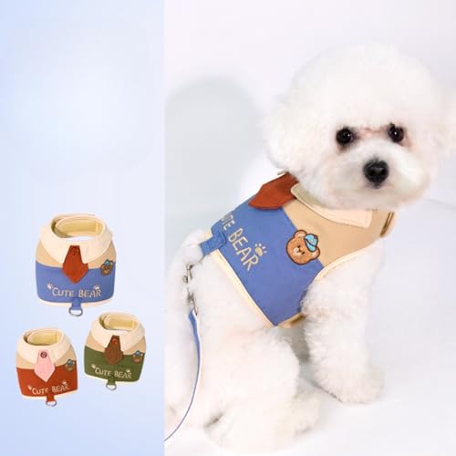 Hundeleine im Westenstil, Geschirr zum Spazierengehen für kleine Hunde, Welpenleine und Hundekette (Blau,M/3kg-4,5kg) von BEAUTYMONKEY.K