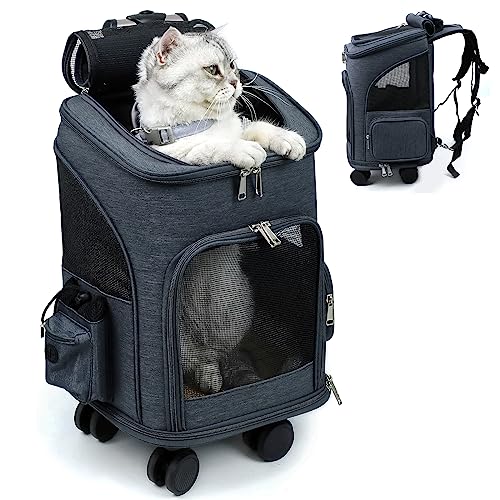 BEAUTYMONKEY.K Katzenrucksack mit Rollen, Haustierrucksack mit Rollen für Katze und Klein Hunde bis 4 KG von BEAUTYMONKEY.K