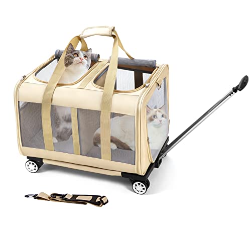 BEAUTYMONKEY.K Katzentransportbox für 2 Katzen mit Rollen, Transporttasche Katze für 2 Tiere mit Rollen,Katzen Trolley für 2 Katzen von BEAUTYMONKEY.K