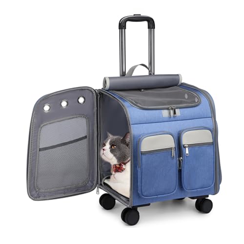 BEAUTYMONKEY.K Haustier Rucksäcke mit Rollen,Rucksack Trolley für Katze und Hund bis 6kg,hunderucksack mit Rollen,Katzenrucksack mit Rädern von BEAUTYMONKEY.K