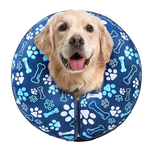 BEAUTYZOO Aufblasbares Hundekegel-Halsband, Genesungs-Hundekegel nach Operationen, verstellbares aufblasbares Donut-Halsband, Haustier-Genesungshalsband für Hunde, Marineblau, Größe L von BEAUTYZOO