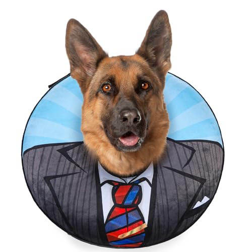 BEAUTYZOO Aufblasbares Hundekegel-Halsband, Genesungs-Hundekegel nach Operationen, verstellbares aufblasbares Donut-Halsband, Haustier-Genesungshalsband für Hunde, schwarz, L von BEAUTYZOO