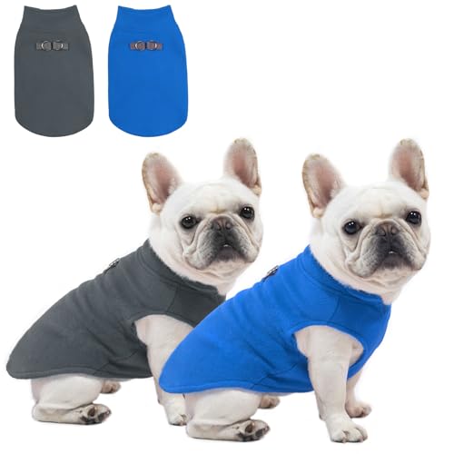 BEAUTYZOO Fleece-Hundeweste, 2er-Pack, mittelgroße Hundejacke für Jungen, mit Ring für die Leine, dehnbar, weich, Pullover, Sweatshirt (Blau, Grau, Größe L) von BEAUTYZOO