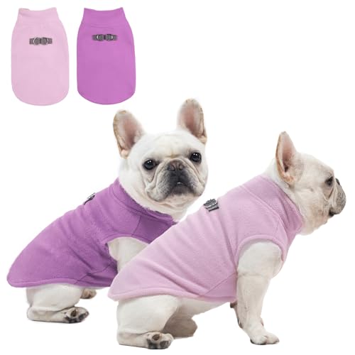 BEAUTYZOO Hunde-Fleeceweste, Pullover, Winterjacke für kleine und mittelgroße Hunde, mit D-Ring-Leine, für kaltes Wetter, Kapuzenpullover, für XS, S, M, Jungen oder Mädchen, Violett und Grün, 2 Stück von BEAUTYZOO