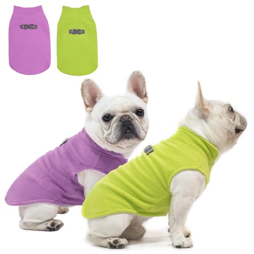 BEAUTYZOO Hunde-Fleeceweste, Pullover, Winterjacke für kleine und mittelgroße Hunde, mit D-Ring-Leine, für kaltes Wetter, Kapuzenpullover, für XS, S, M, Jungen oder Mädchen, Violett und Grün, 2 Stück von BEAUTYZOO