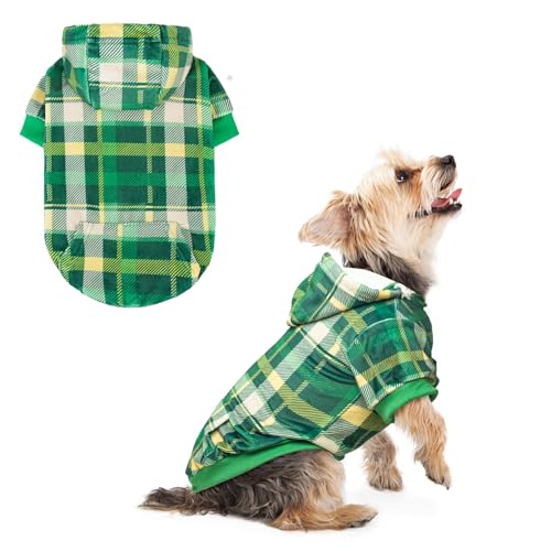 BEAUTYZOO Hunde-Kapuzenpullover mit Karomuster für kleine, mittelgroße und große Hunde, britischer Stil, weicher und warmer Hundepullover mit Loch für die Leine, mit Kapuze für kaltes Wetter, von BEAUTYZOO