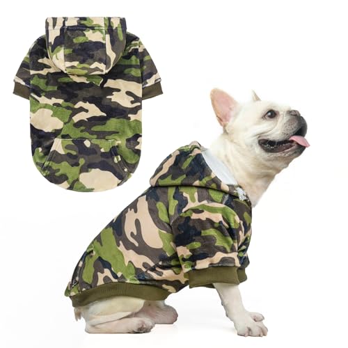 BEAUTYZOO Hunde-Kapuzenpullover für kleine und mittelgroße Hunde, Fleece-Hundepullover im britischen Stil, mit Tasche und Loch für die Leine, Welpen-Sweatshirt, gemütlich, warm, Haustier-Outfit, von BEAUTYZOO