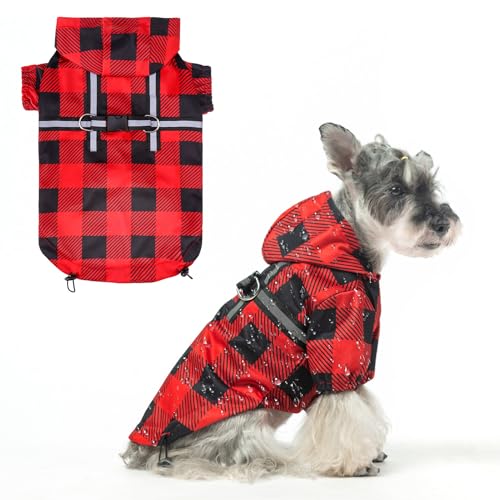 BEAUTYZOO Hunde-Regenmantel mit integriertem Geschirr für kleine mittelgroße Hunde und Welpen, Jungen und Mädchen, Hunderegenjacke mit Kapuze, Zupfponcho, wasserdicht, reflektierend, Hundekleidung für von BEAUTYZOO