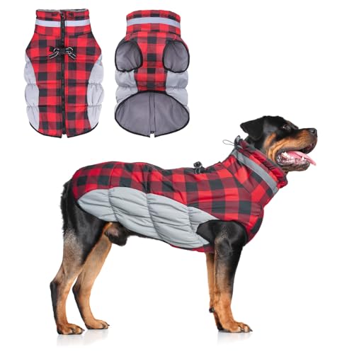 BEAUTYZOO Hunde-Wintermantel, warme Hundejacke mit integriertem Geschirr für kleine, mittelgroße und große Hunde, kaltes Wetter, winddicht, dick, Fleece-Weste, Rollkragen, Welpen, Haustierkleidung, von BEAUTYZOO